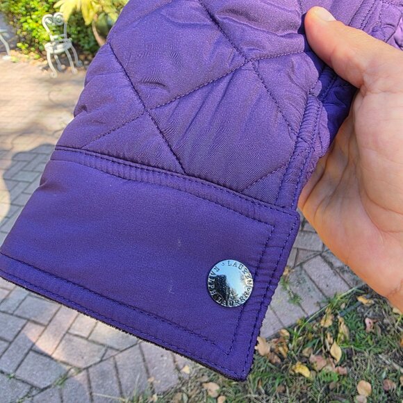 Lauren Ralph Lauren Quilted Jacket Women Sz XL Purple Black Corduroy Collar Trim - Picture 11 of 13